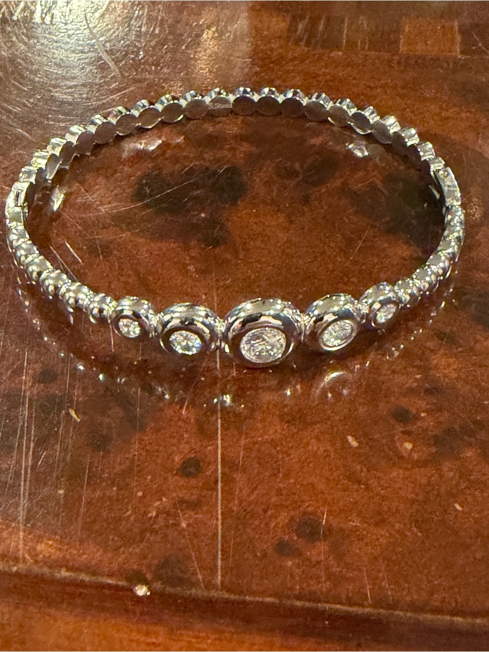 Silver-Tone Crystal Bezel Bangle Bracelet - Sparkling White Stones